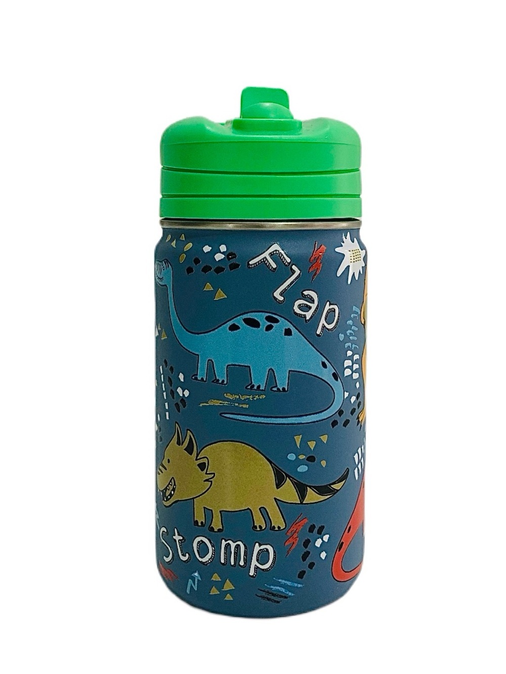 Hydrapeak 14 oz. Kids Green Cover Dinosaur Water Bottle Straw Lid Bottle